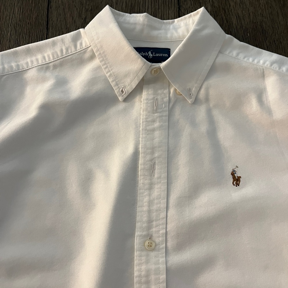 Ralph Lauren Men's Cream Button-Down Oxford Shirt with Embroidered Pony
